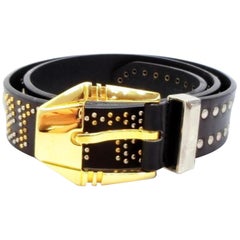 Vintage Versace Black Studded Logo 230973 Belt