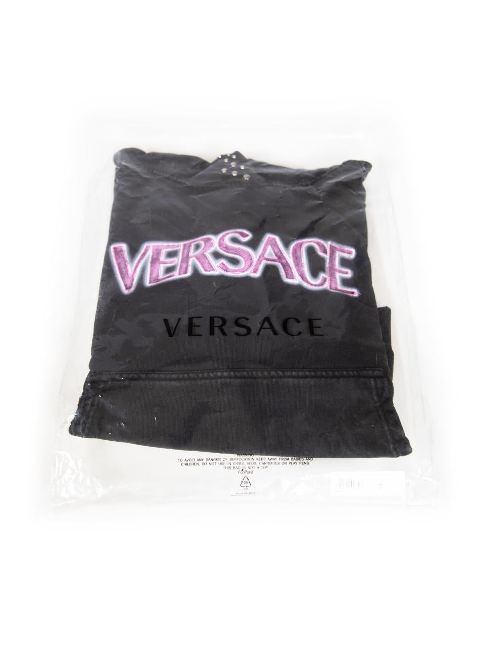 Versace Black Studded Vintage Wash Effect Logo Hoodie Size XS For Sale 4