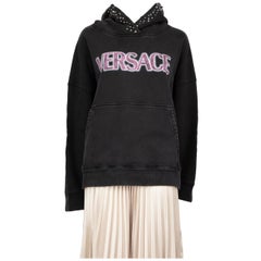 Versace Black Studded Vintage Wash Effect Logo Hoodie Size XS