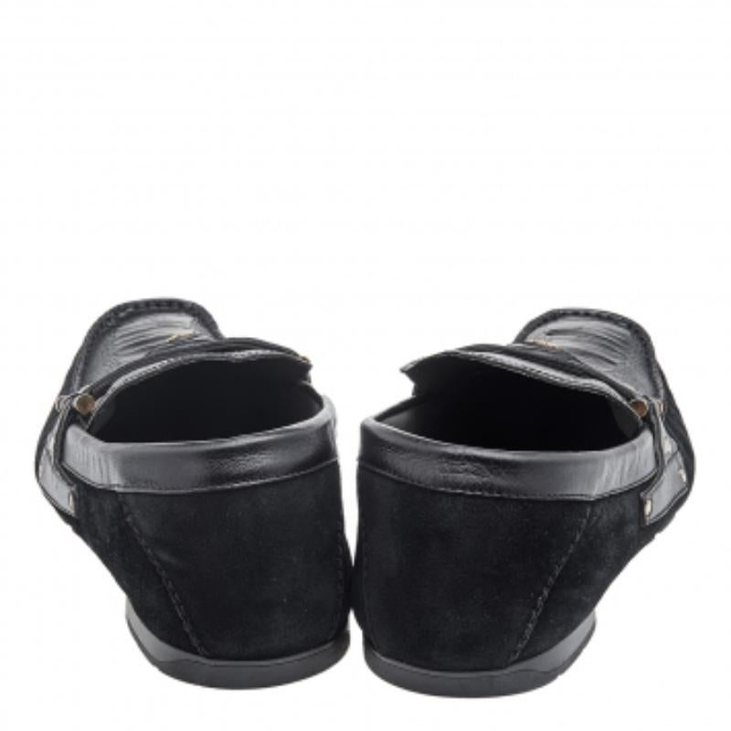 Versace Black Suede And Crocodile Leather Medusa Slip On Loafers Size 44 For Sale 2