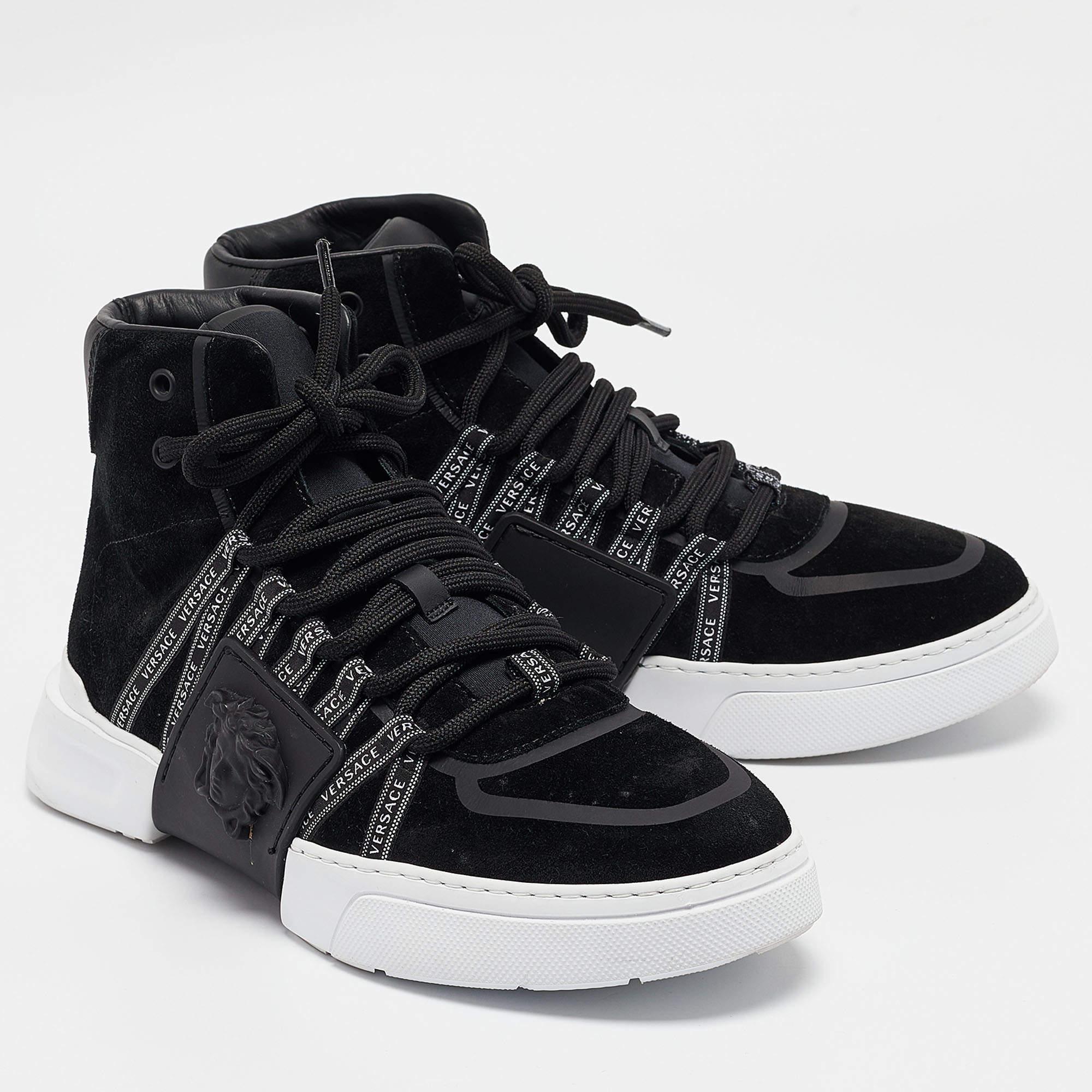 Men's Versace Black Suede and Leather Medusa High Top Sneakers Size 39