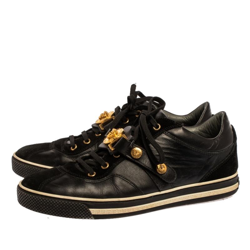 Men's Versace Black Suede And Leather Medusa Low Top Lace Up Sneakers Size 41