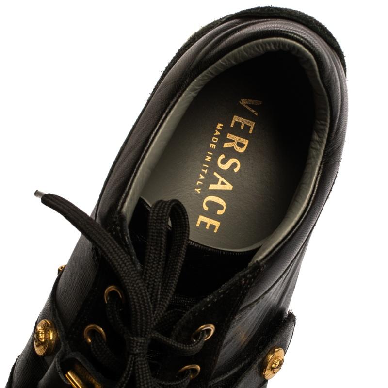 Versace Black Suede And Leather Medusa Low Top Lace Up Sneakers Size 41 1