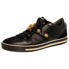 Versace Black Suede And Leather Medusa Low Top Lace Up Sneakers Size 41