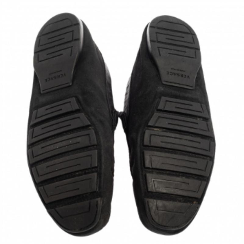 Men's Versace Black Suede And Leather Slip On Loafers Size 44 For Sale
