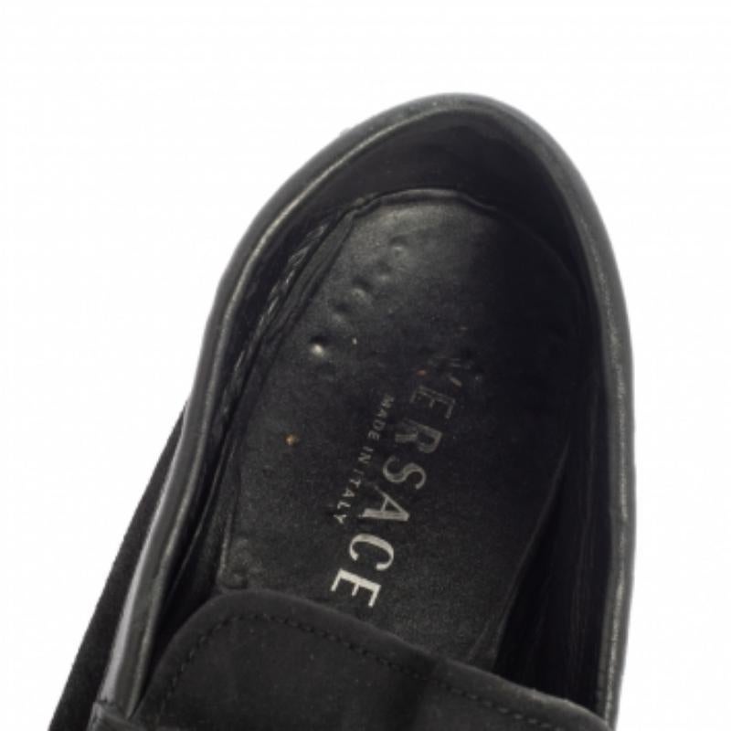 Versace Black Suede And Leather Slip On Loafers Size 44 For Sale 1
