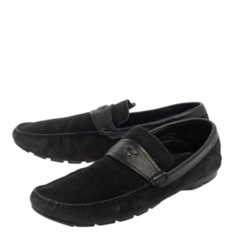 Versace Black Suede And Leather Slip On Loafers Size 44 For Sale 2