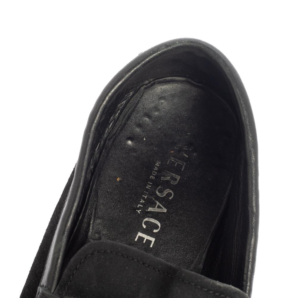 Versace Black Suede And Leather Slip On Loafers Size 44 3
