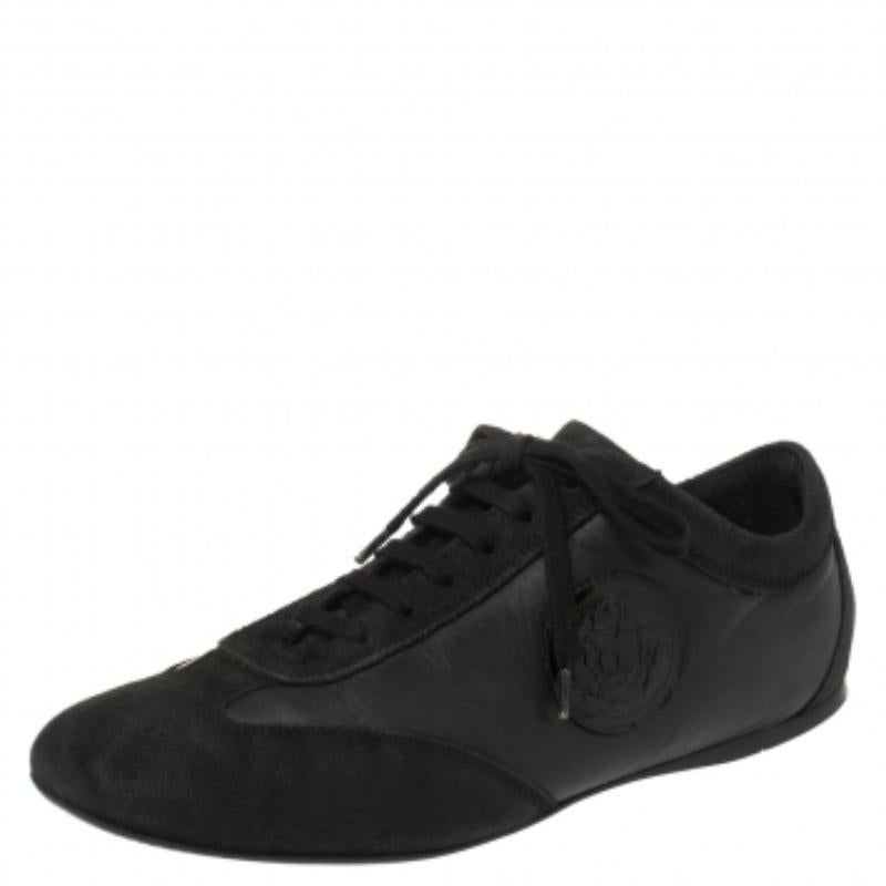 Women's Versace Black Suede and Soft Leather Medusa Lace Up Sneakers Size 39 For Sale