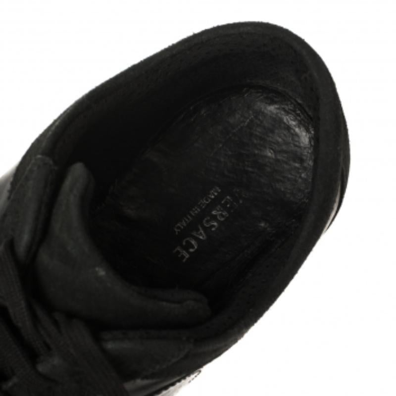 Versace Black Suede and Soft Leather Medusa Lace Up Sneakers Size 39 For Sale 1