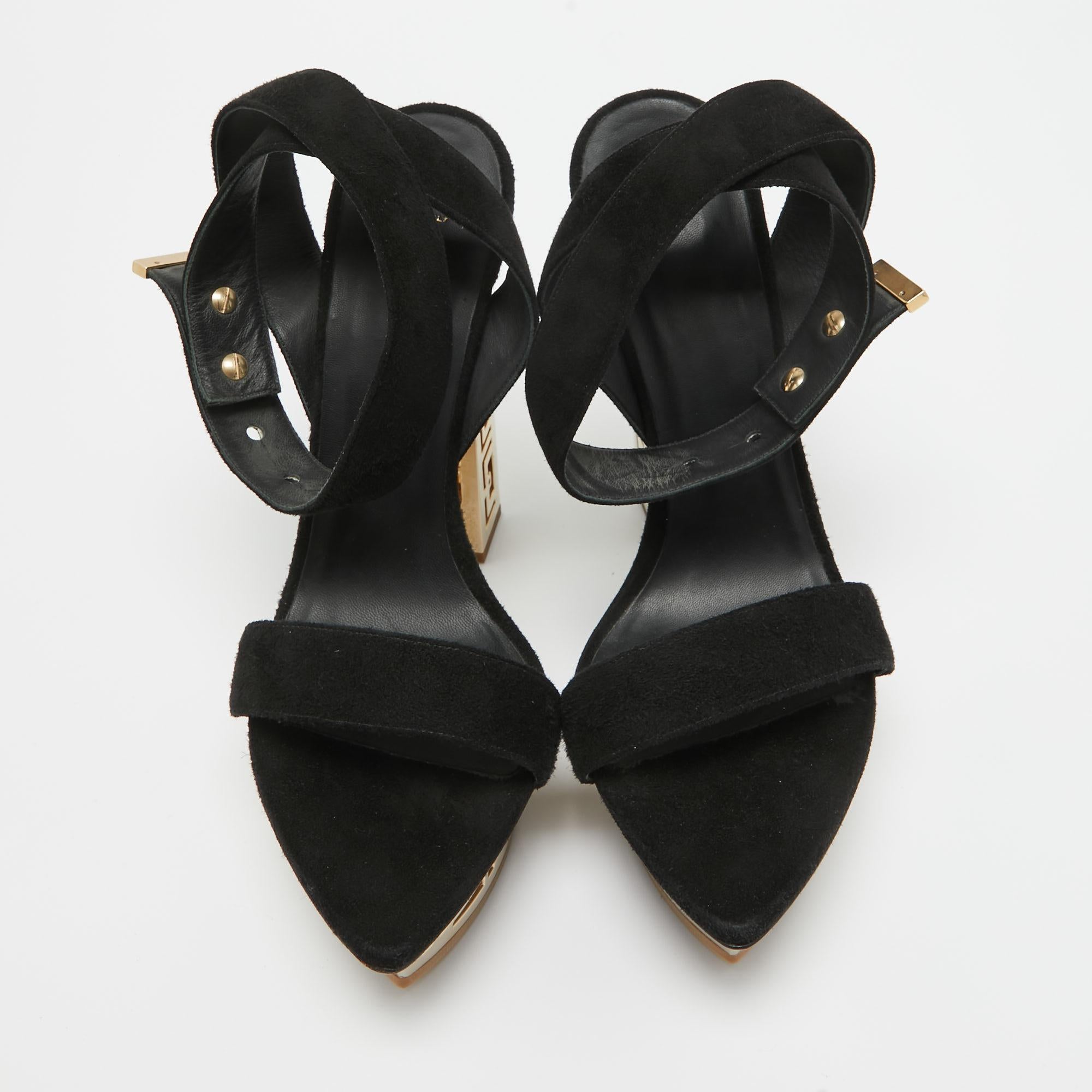 Versace Black Suede Greek Key Platform Sandals Size 40 For Sale 1
