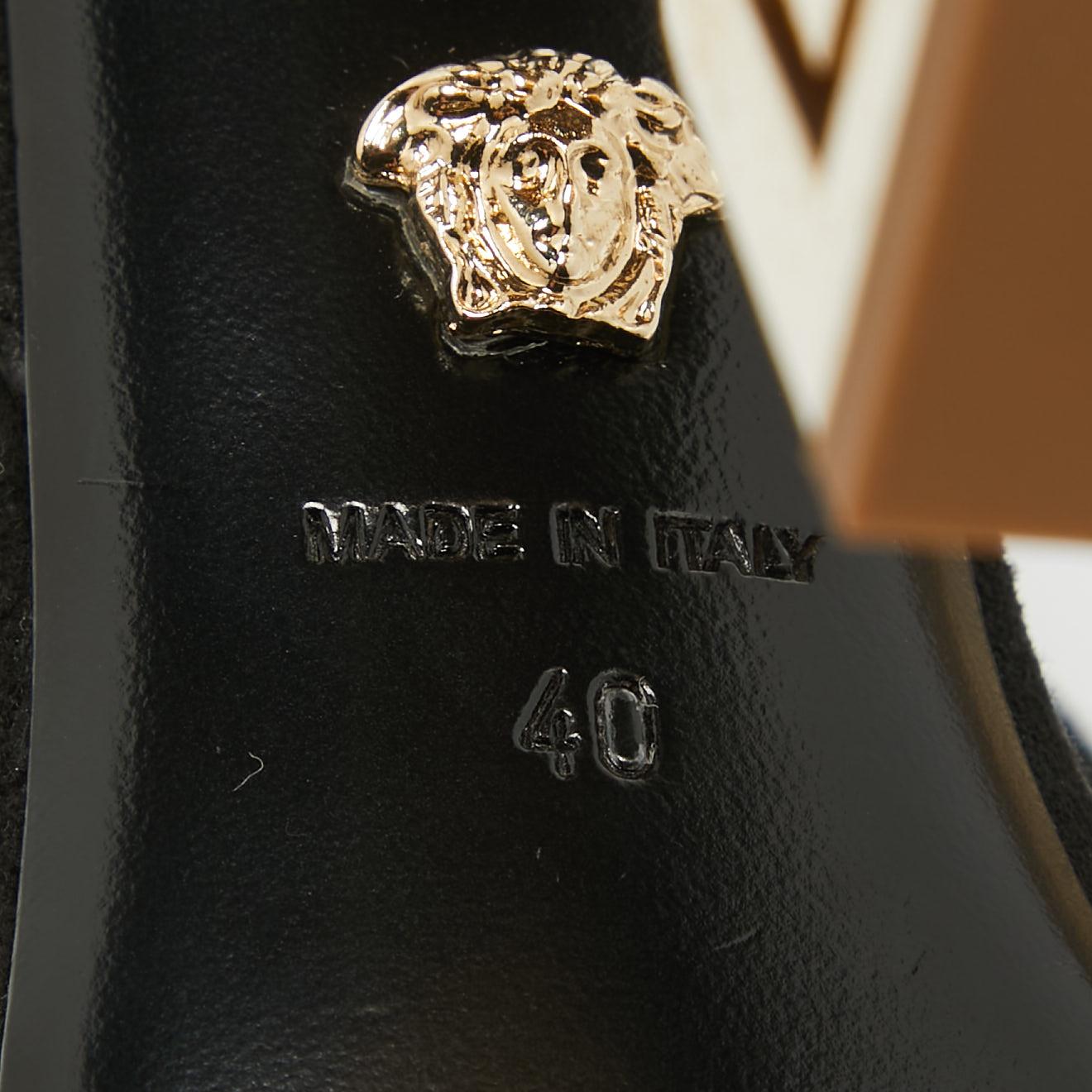 Versace Black Suede Greek Key Platform Sandals Size 40 For Sale 3