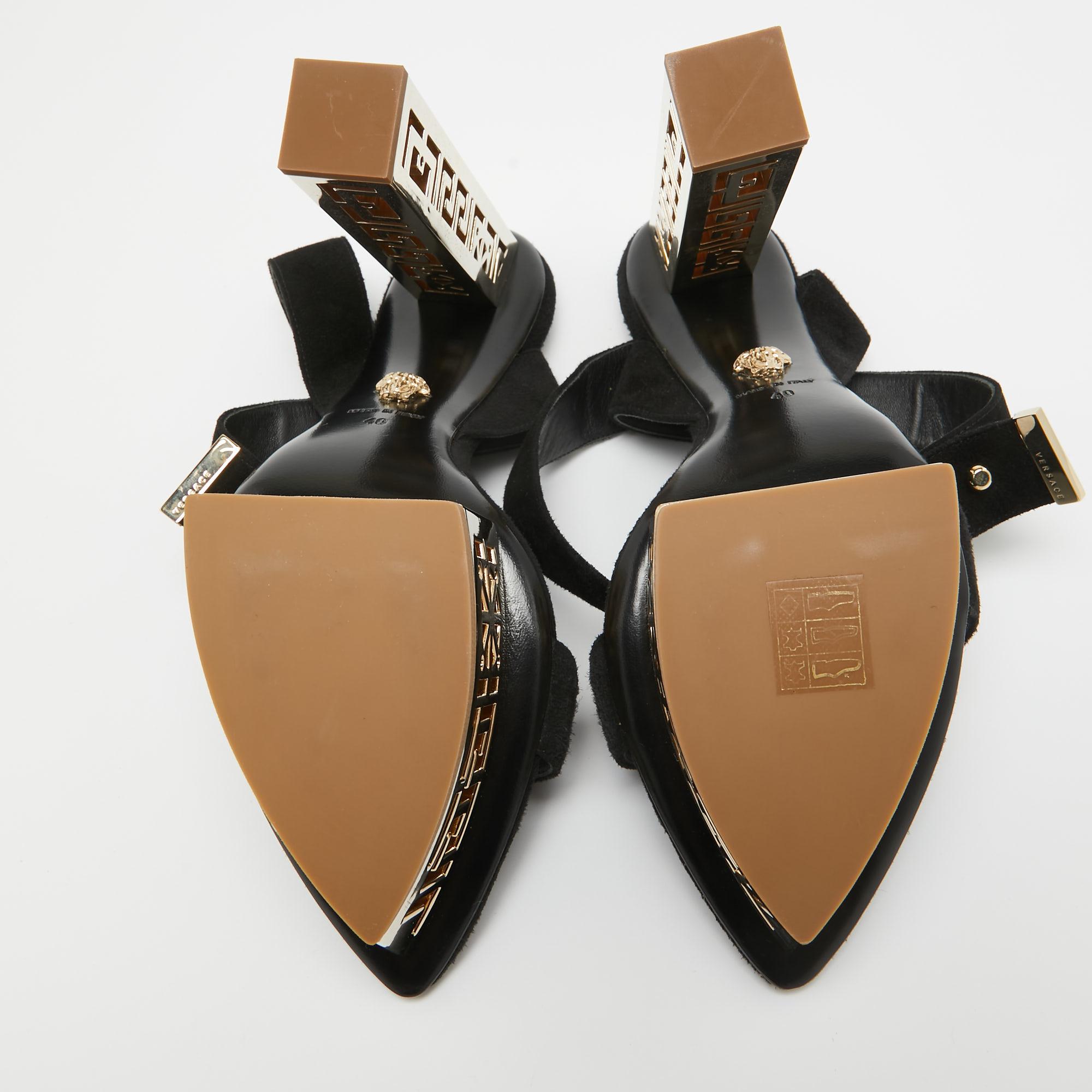 Versace Black Suede Greek Key Platform Sandals Size 40 For Sale 4