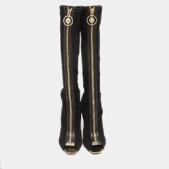 Versace Black Suede Open Toe Knee Length Boots Size 41