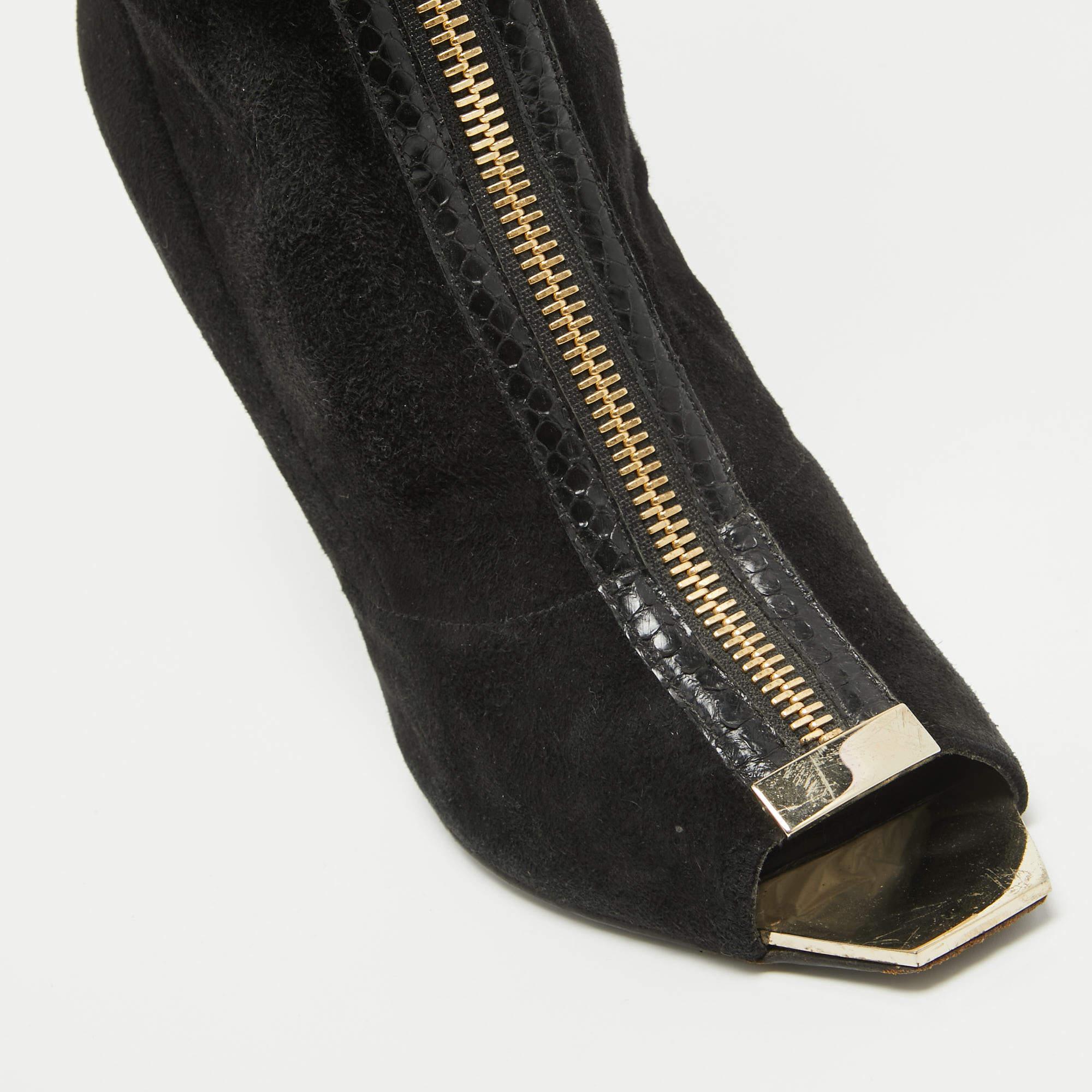 Versace Black Suede Open Toe Knee Length Boots Size 41 1