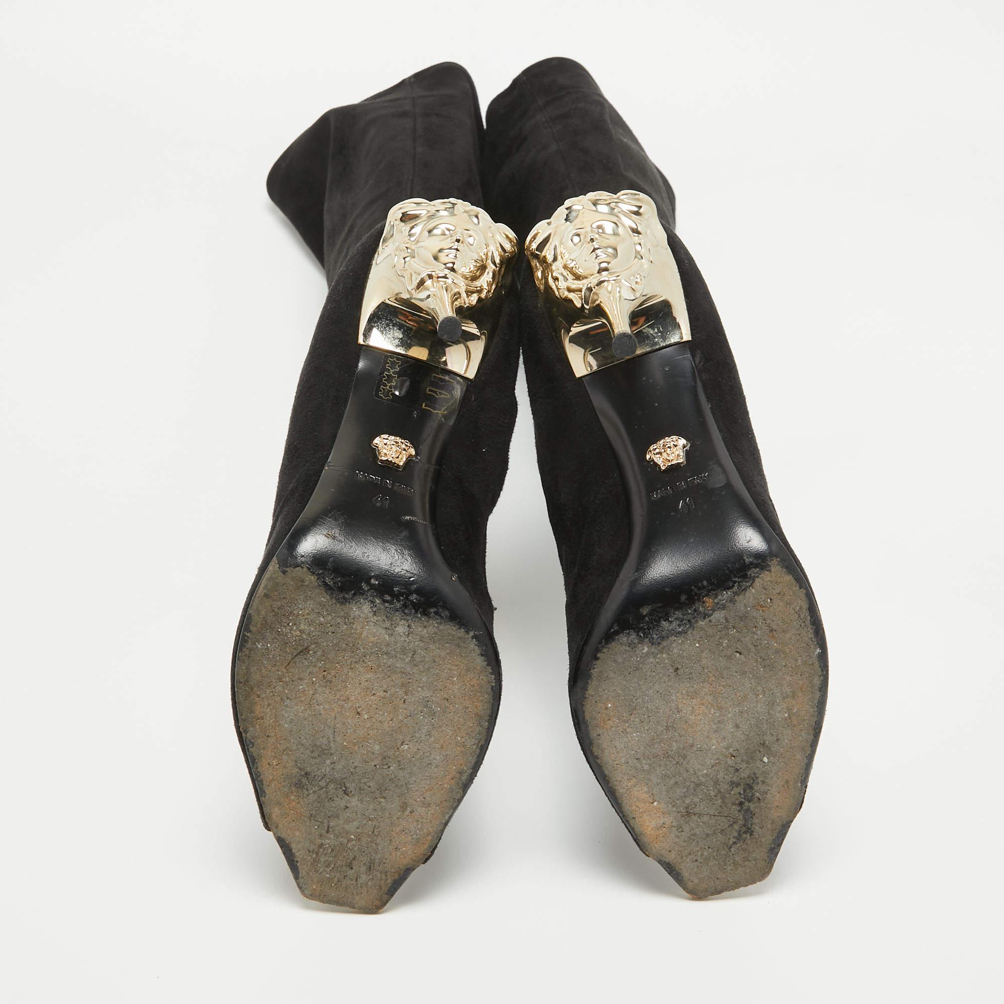 Versace Black Suede Open Toe Knee Length Boots Size 41 4