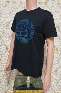 VERSACE BLACK T-SHIRT BEADED with BLUE SEQUIN size M