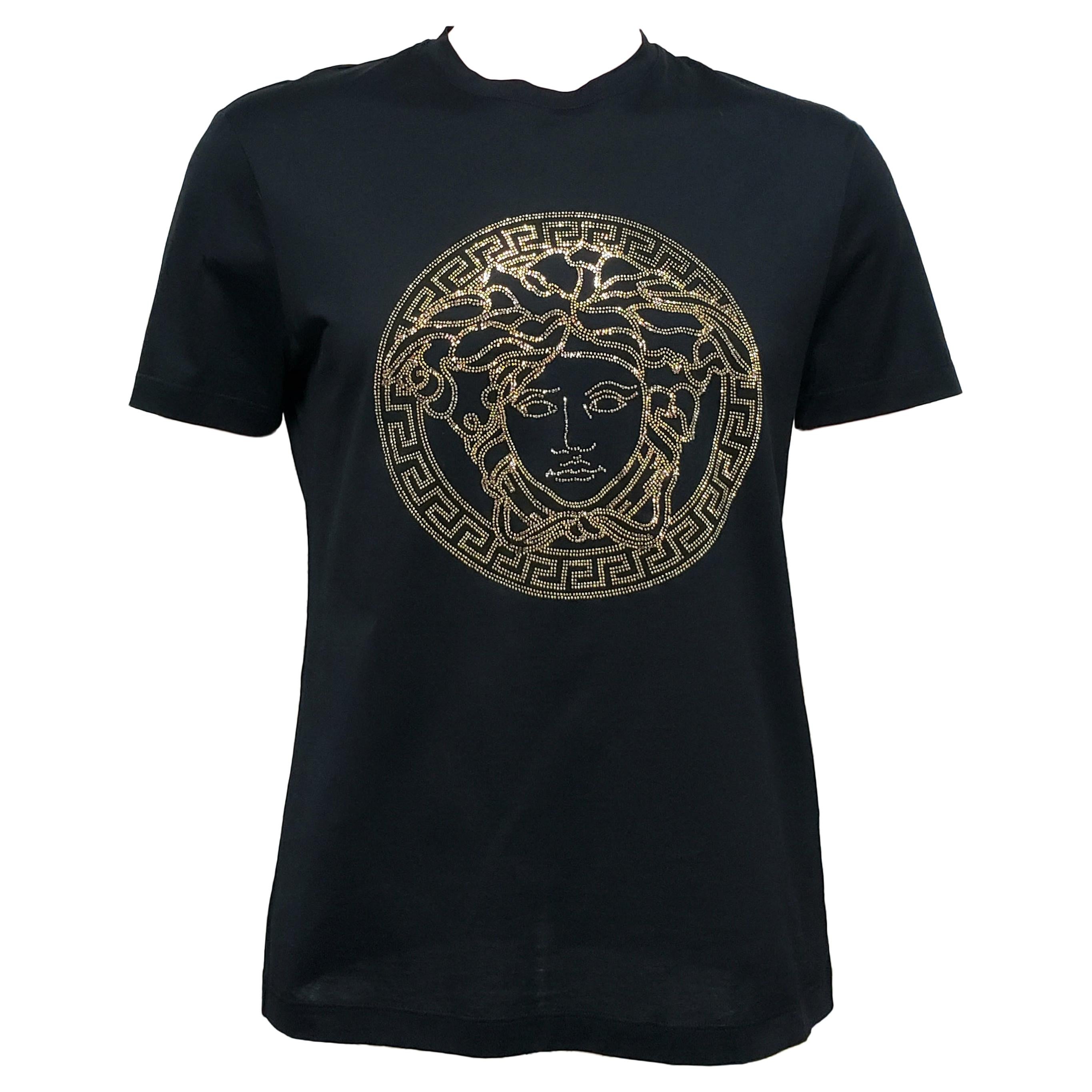 VERSACE BLACK T-SHIRT with GOLD RAIN-STONES