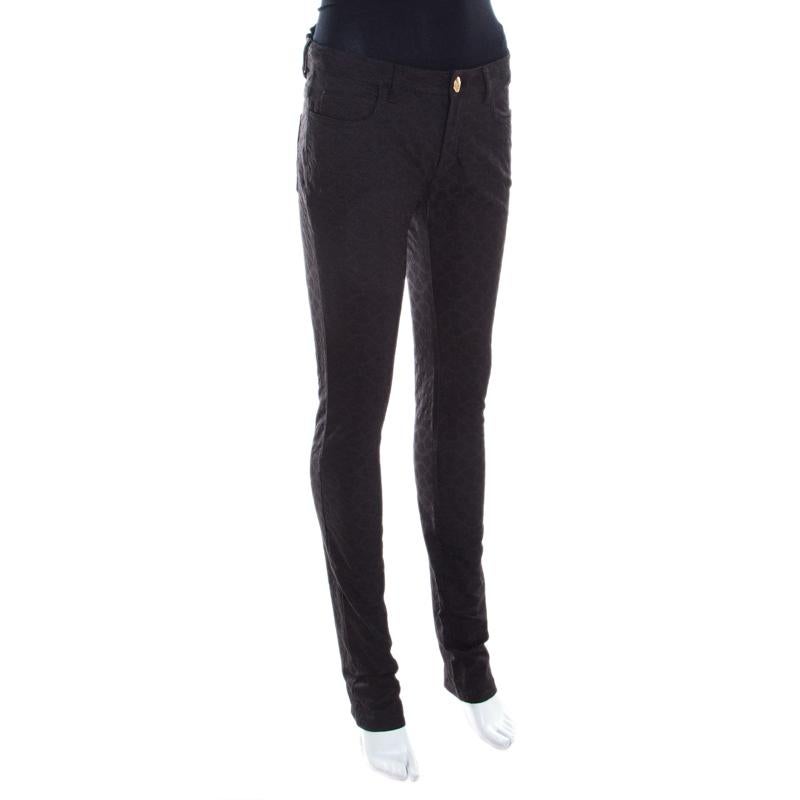 Versace Black Textured Jacquard Skinny Pants S In Good Condition In Dubai, Al Qouz 2