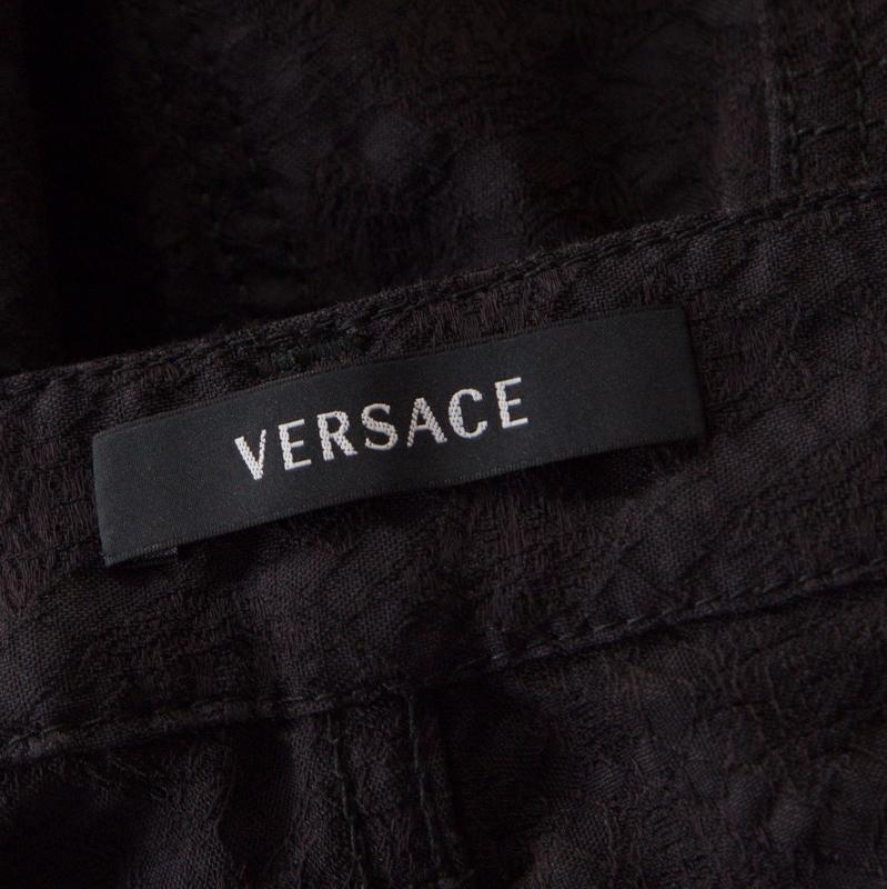 Versace Black Textured Jacquard Skinny Pants S 1