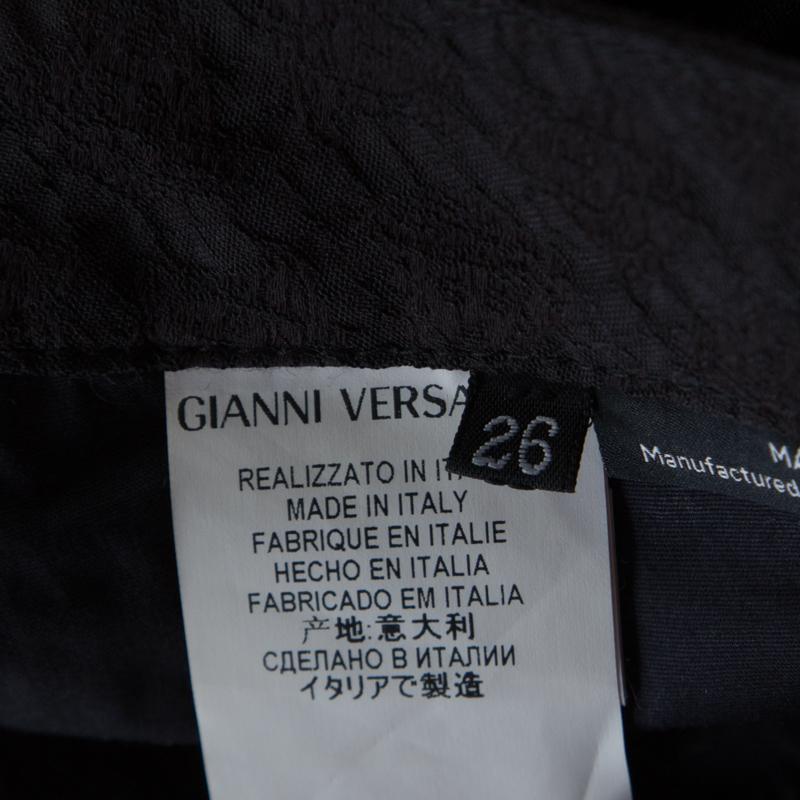 Versace Black Textured Jacquard Skinny Pants S 2