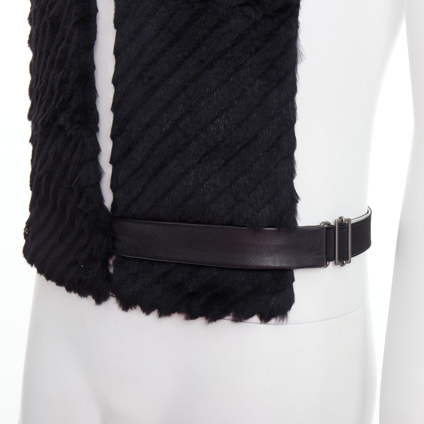 VERSACE black textured rabbit fur soft leather belt shawl scarf vest
Reference: PRCG/A00005
Brand: Versace
Designer: Donatella Versace
Material: Fur, Leather
Color: Black, Silver
Pattern: Solid
Closure: Belt
Lining: Black Fabric
Extra Details: