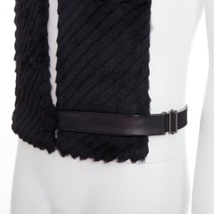 VERSACE black textured rabbit fur soft leather belt shawl scarf vest