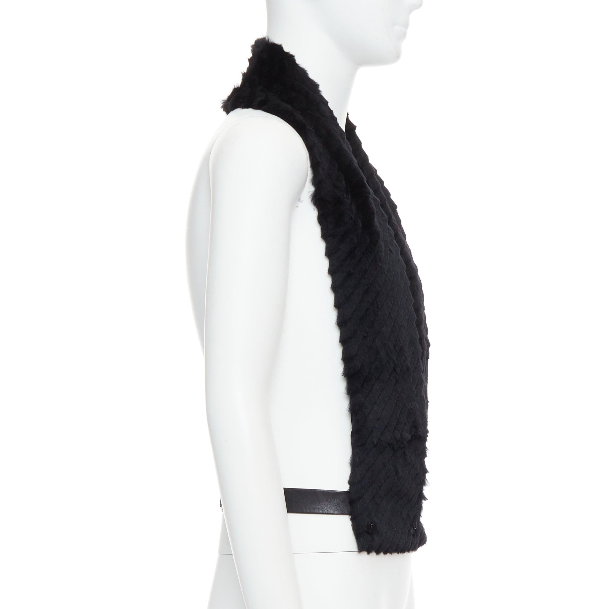 VERSACE black textured rabbit fur soft leather belt shawl scarf vest In Good Condition For Sale In Hong Kong, NT
