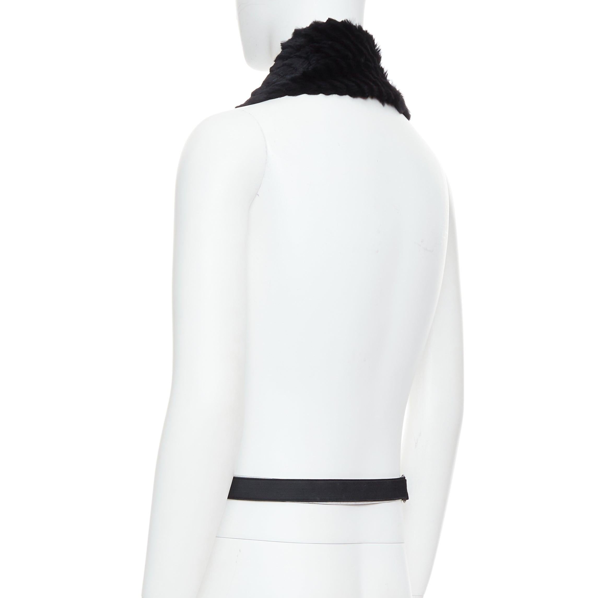 VERSACE black textured rabbit fur soft leather belt shawl scarf vest For Sale 1
