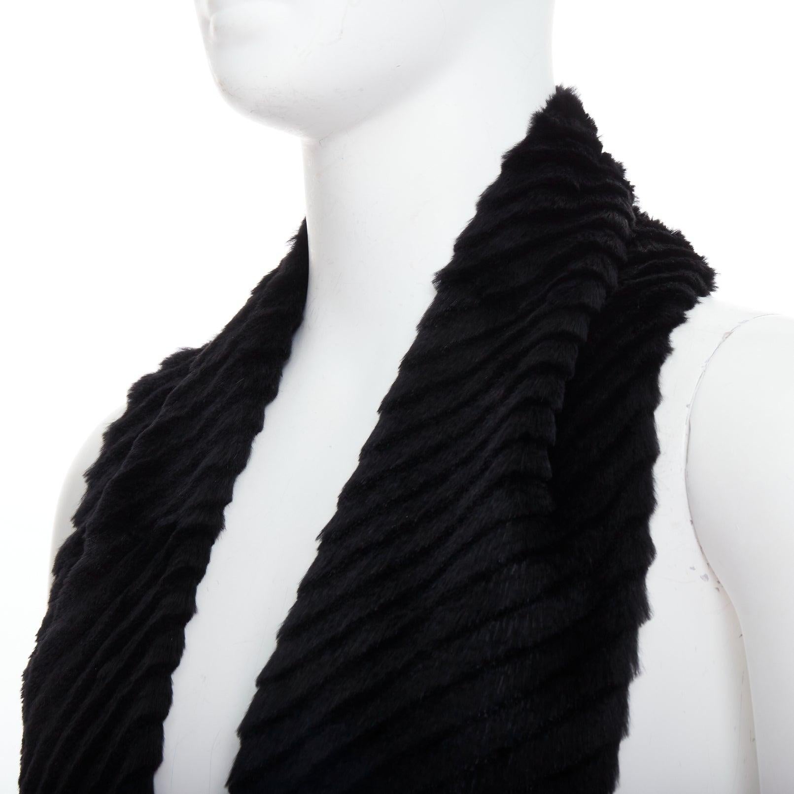 VERSACE black textured rabbit fur soft leather belt shawl scarf vest For Sale 2