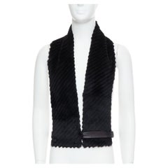 VERSACE black textured rabbit fur soft leather belt shawl scarf vest