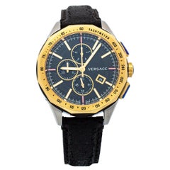 Versace Black Two Tone Stainless Steel & Leather Glaze Men's Wristwatch 44mm