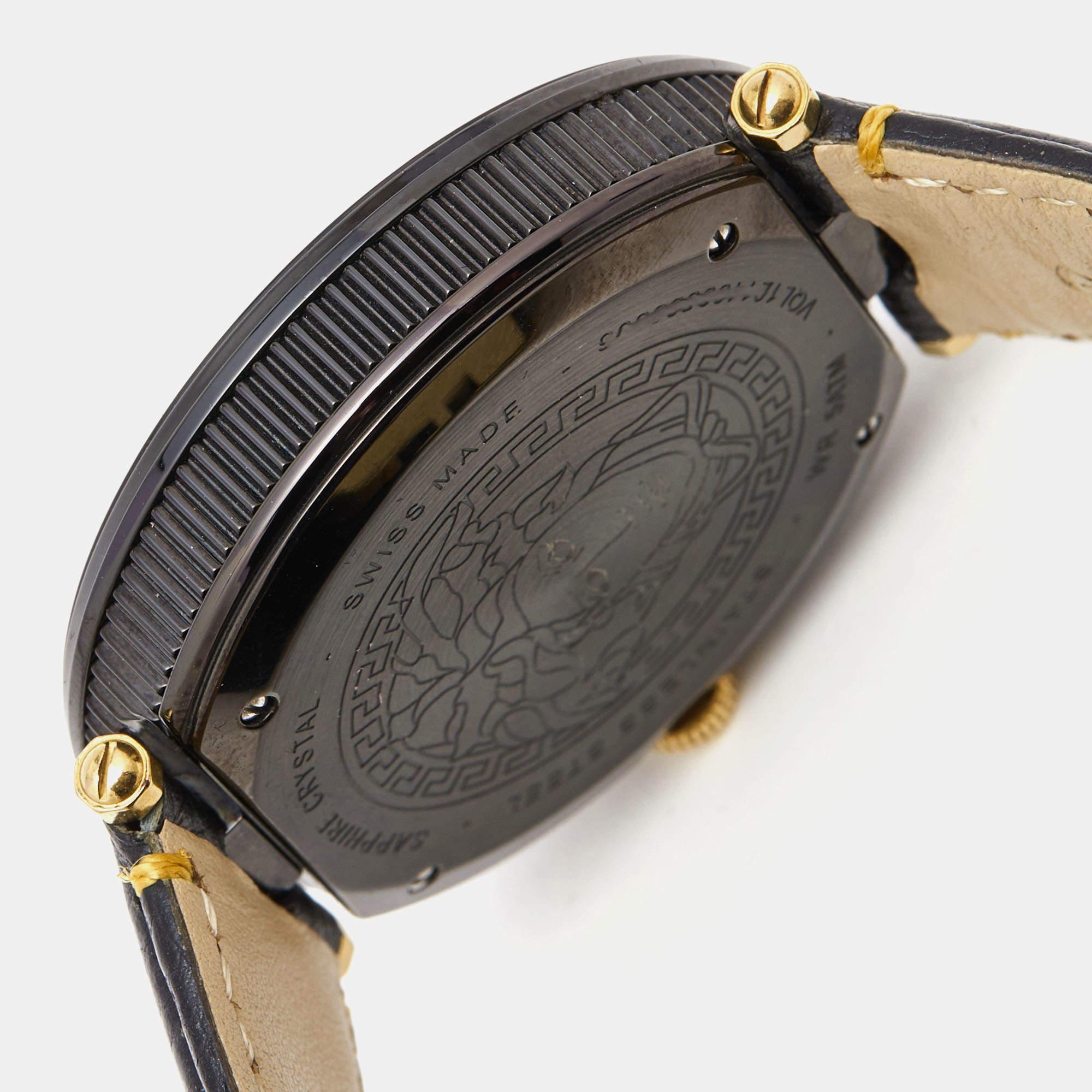 Versace Black Two Tone Stainless Steel Leather V-Metal Icon VQL03 0015  In Good Condition In Dubai, Al Qouz 2