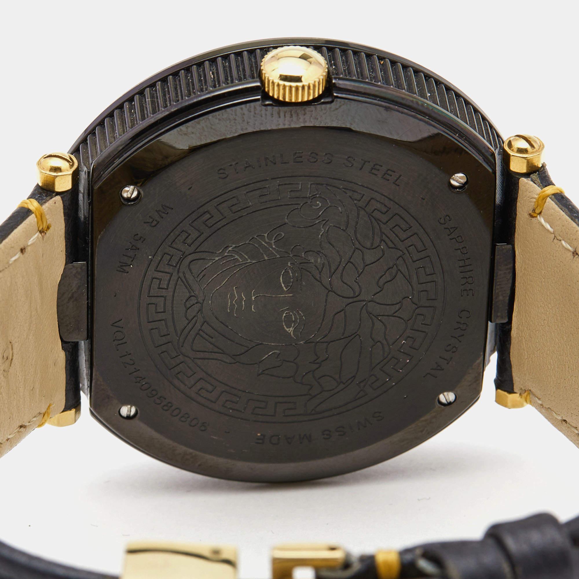 Versace Black Two Tone Stainless Steel Leather V-Metal Icon VQL03 0015  3