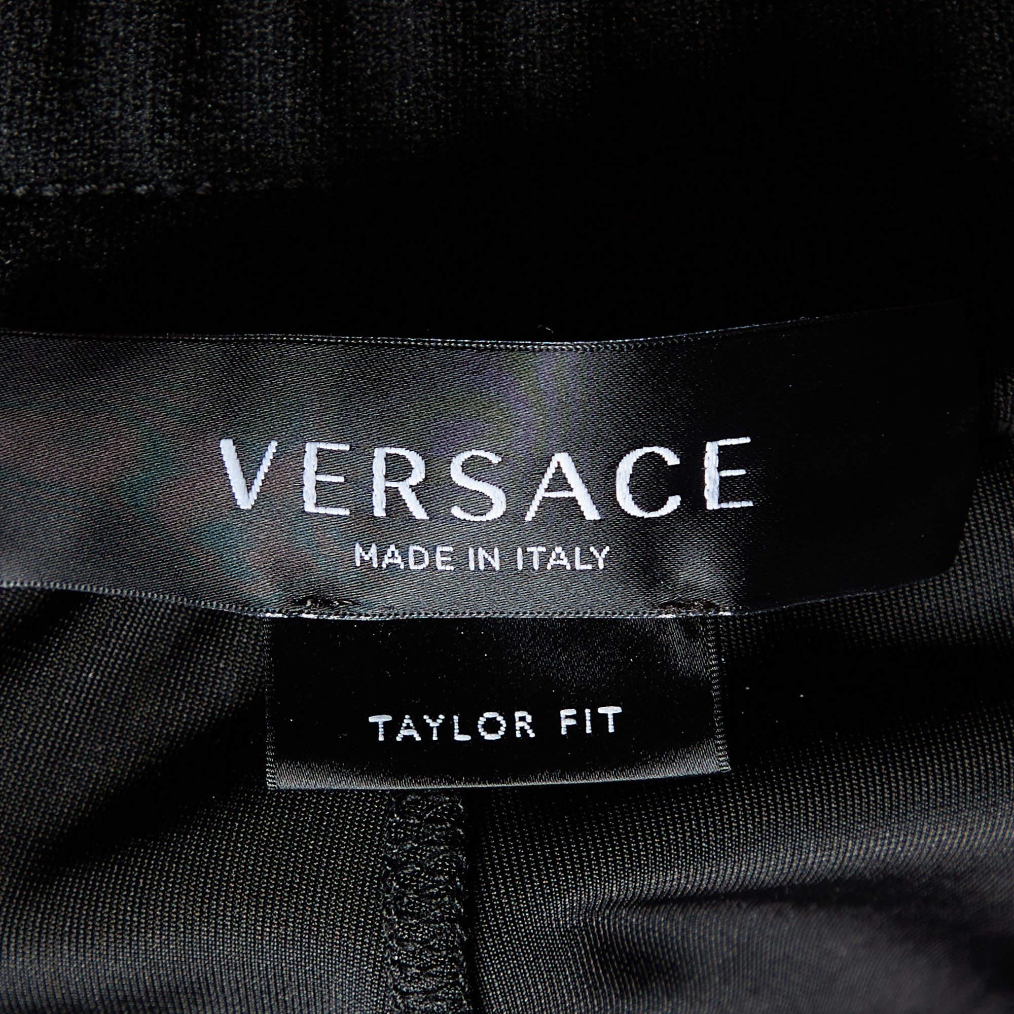 Versace Black Velour Embroidered Medusa Track Pants L For Sale 1
