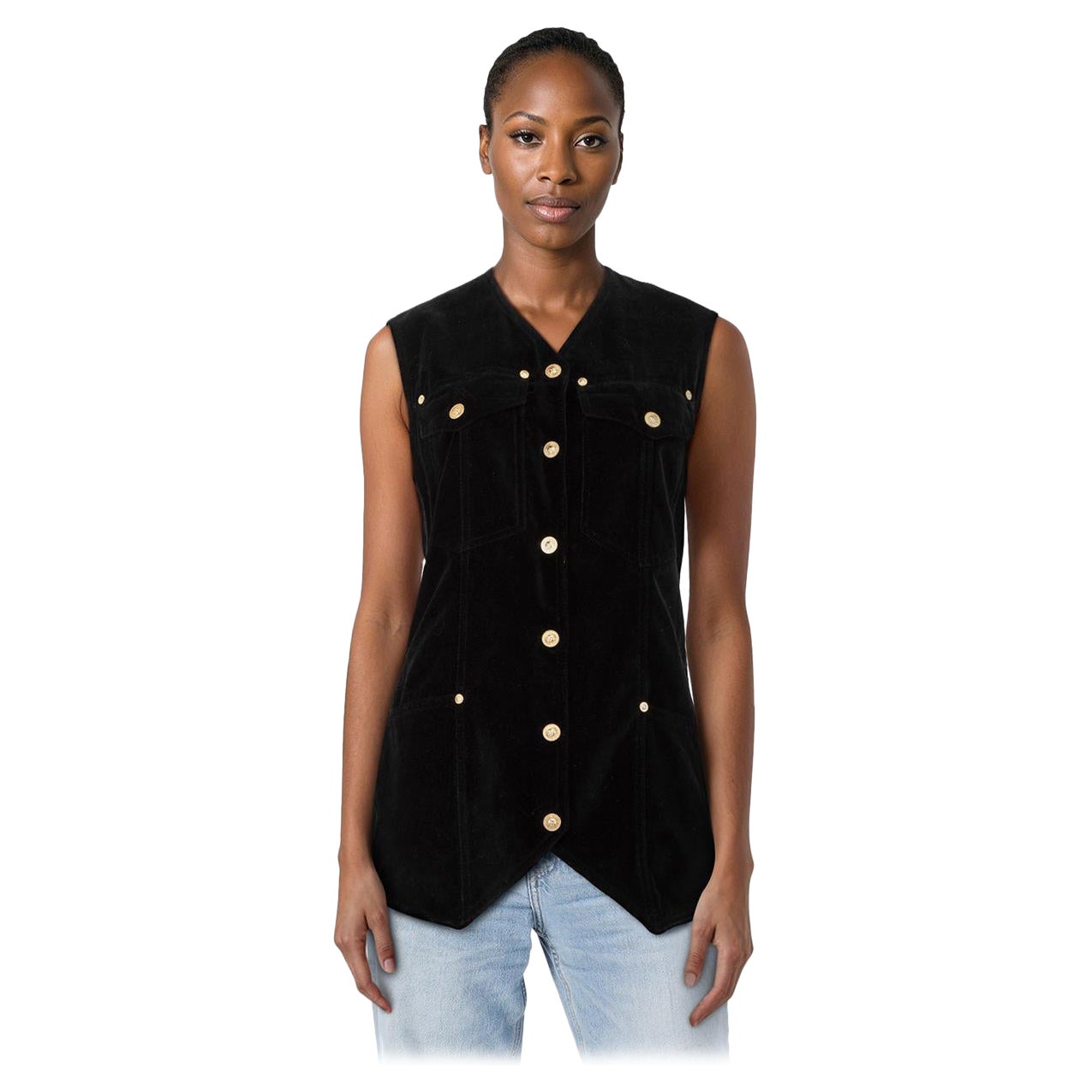 Versace Schwarzer Samt 
Kord Weste Größe L im Angebot