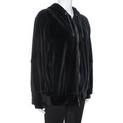 Versace Black Velvet Medusa Embroidered Zip Up Hoodie XL