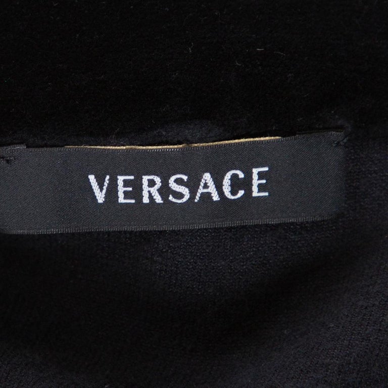 Versace Black Velvet Medusa Embroidered Zip Up Hoodie XL For Sale at ...