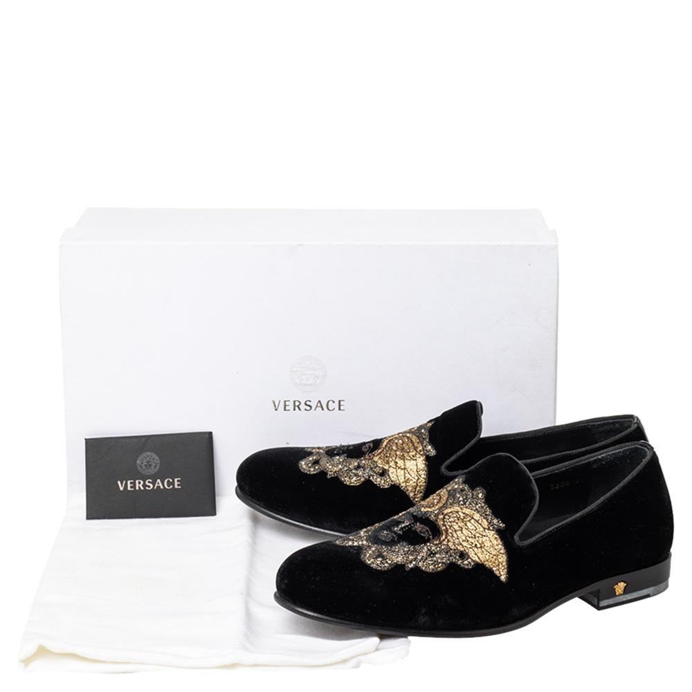 Versace Black Velvet Medusa Slip On Loafers Size 40 1