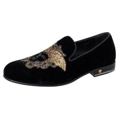 Versace Black Velvet Medusa Slip On Loafers Size 40