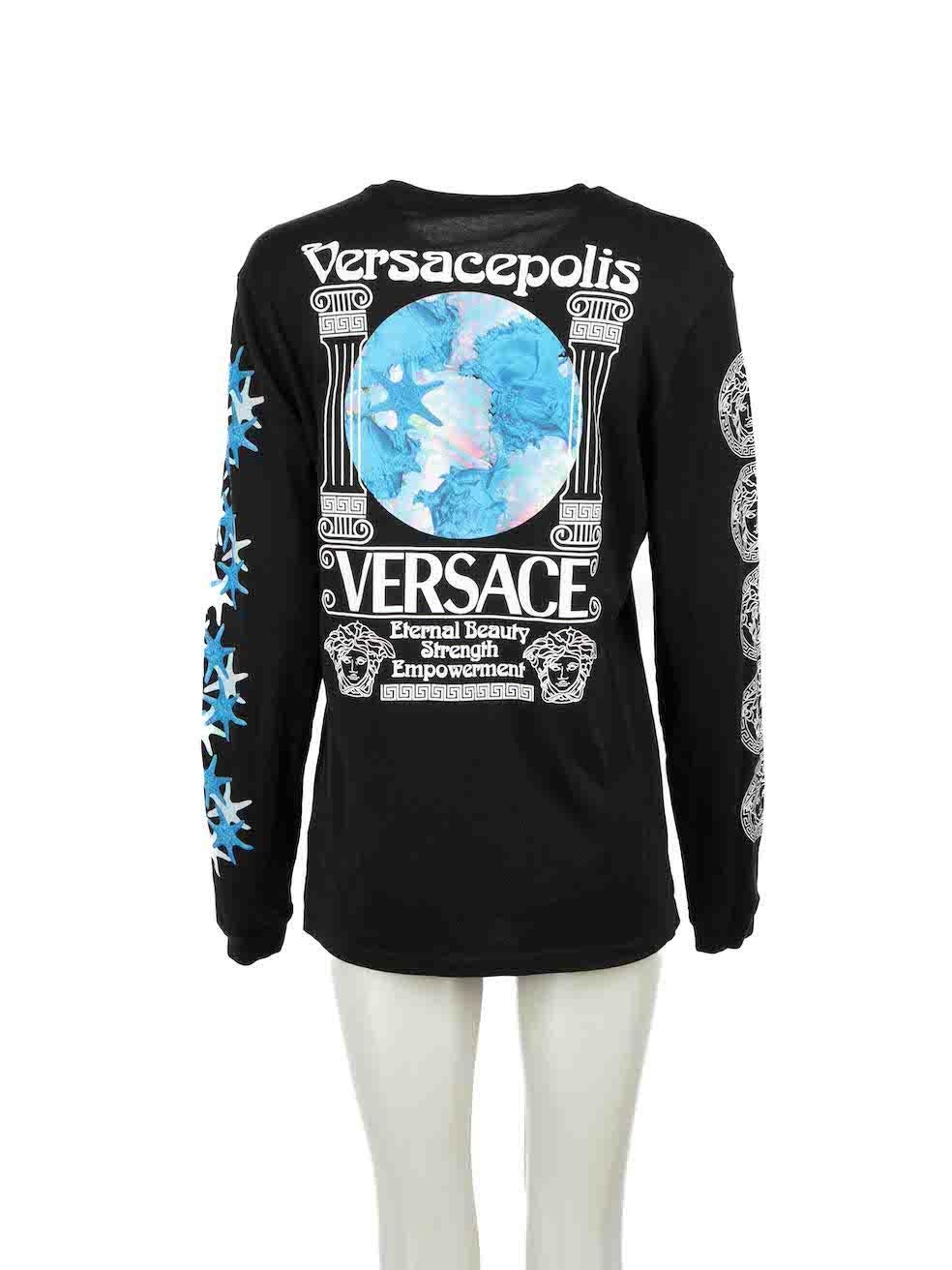 Versace Black Versacepolis Graphic Long Sleeve Top Size S In Excellent Condition For Sale In London, GB