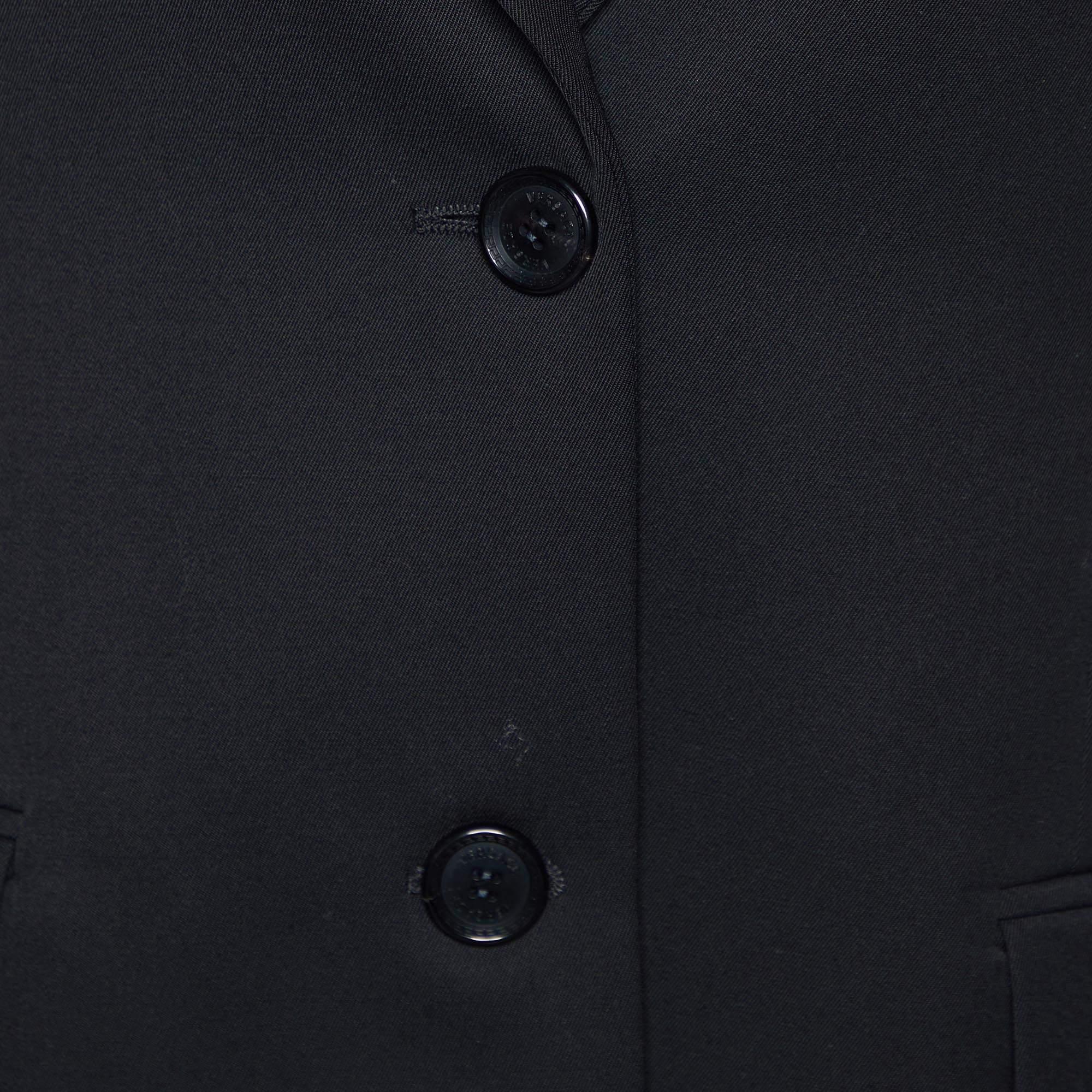 Versace Black Virgin Wool Button Front Blazer S For Sale 1