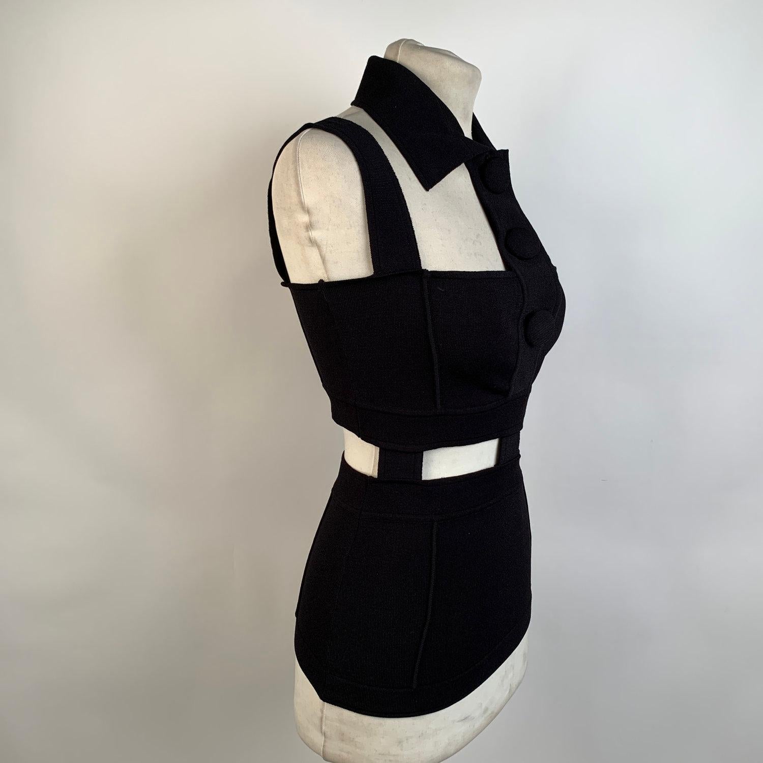 Versace Black Viscose Cut Out Sleevess Top With Collar Size 40 1