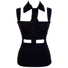 Versace Black Viscose Cut Out Sleevess Top With Collar Size 40