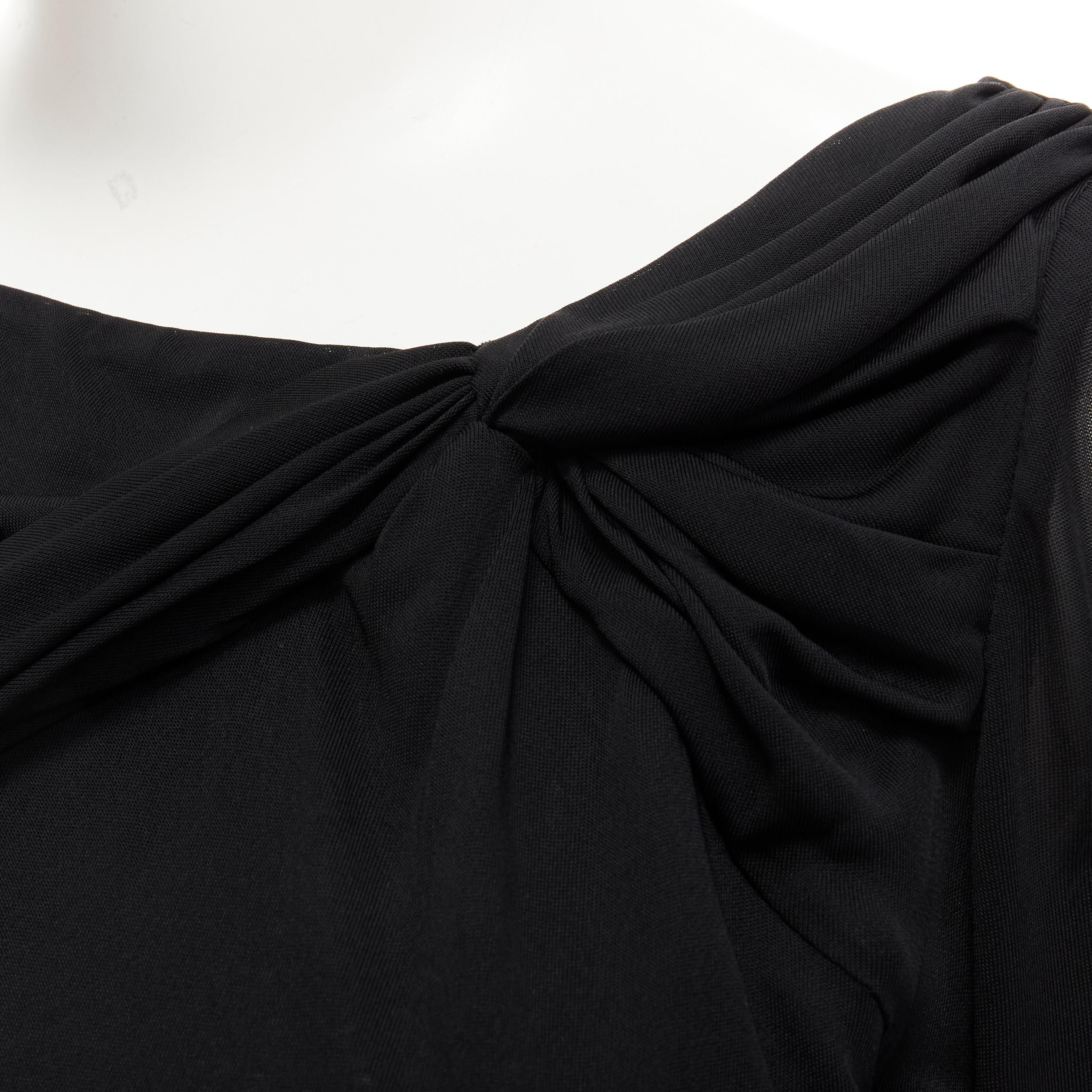 VERSACE black viscose draped wide neckline sheer sleeve top IT38 
Reference: LNKO/A01858 
Brand: Versace 
Material: Viscose 
Color: Black 
Pattern: Solid 
Made in: Italy 

CONDITION: 
Condition: Excellent, this item was pre-owned and is in excellent