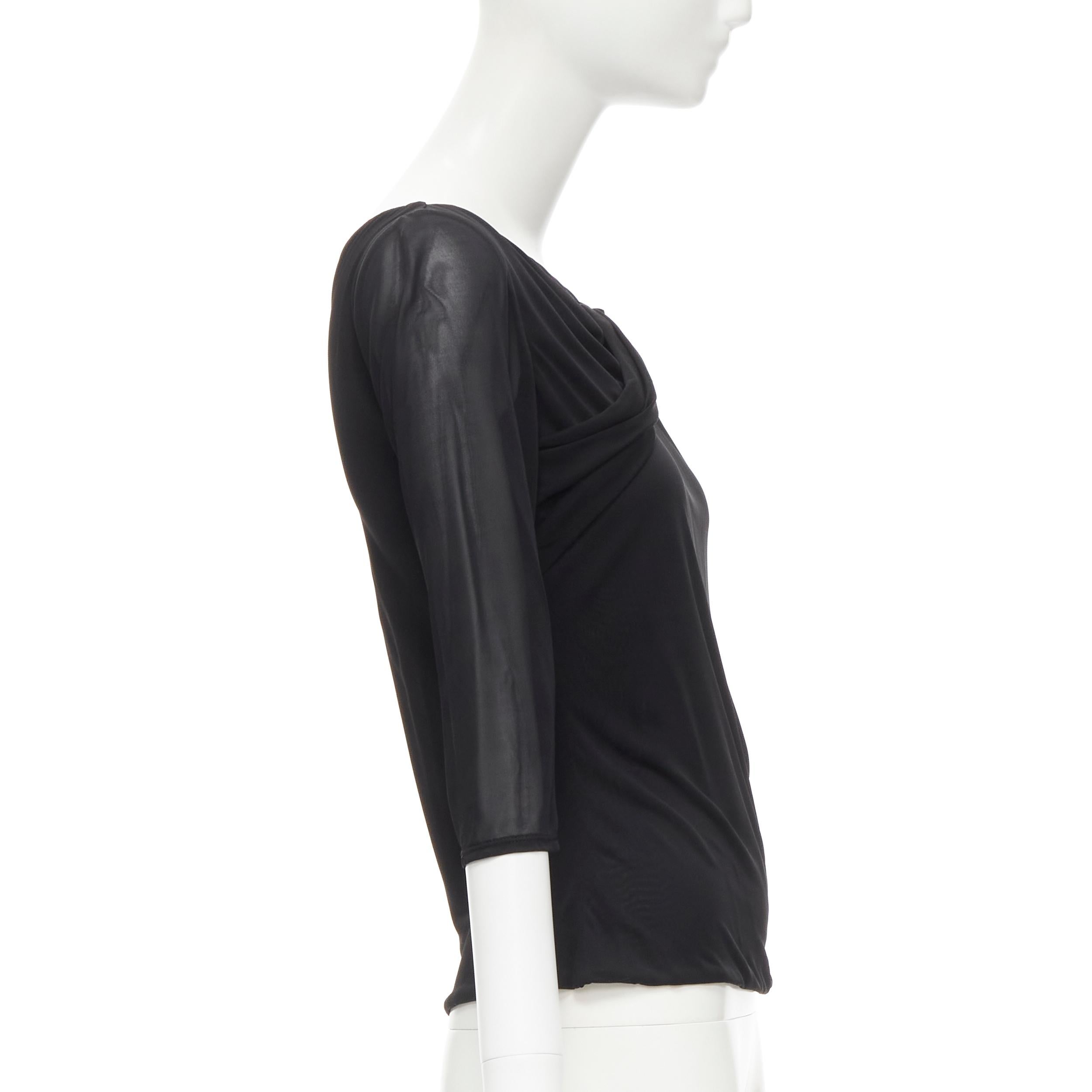 VERSACE black viscose draped wide neckline sheer sleeve top IT38 In Excellent Condition In Hong Kong, NT