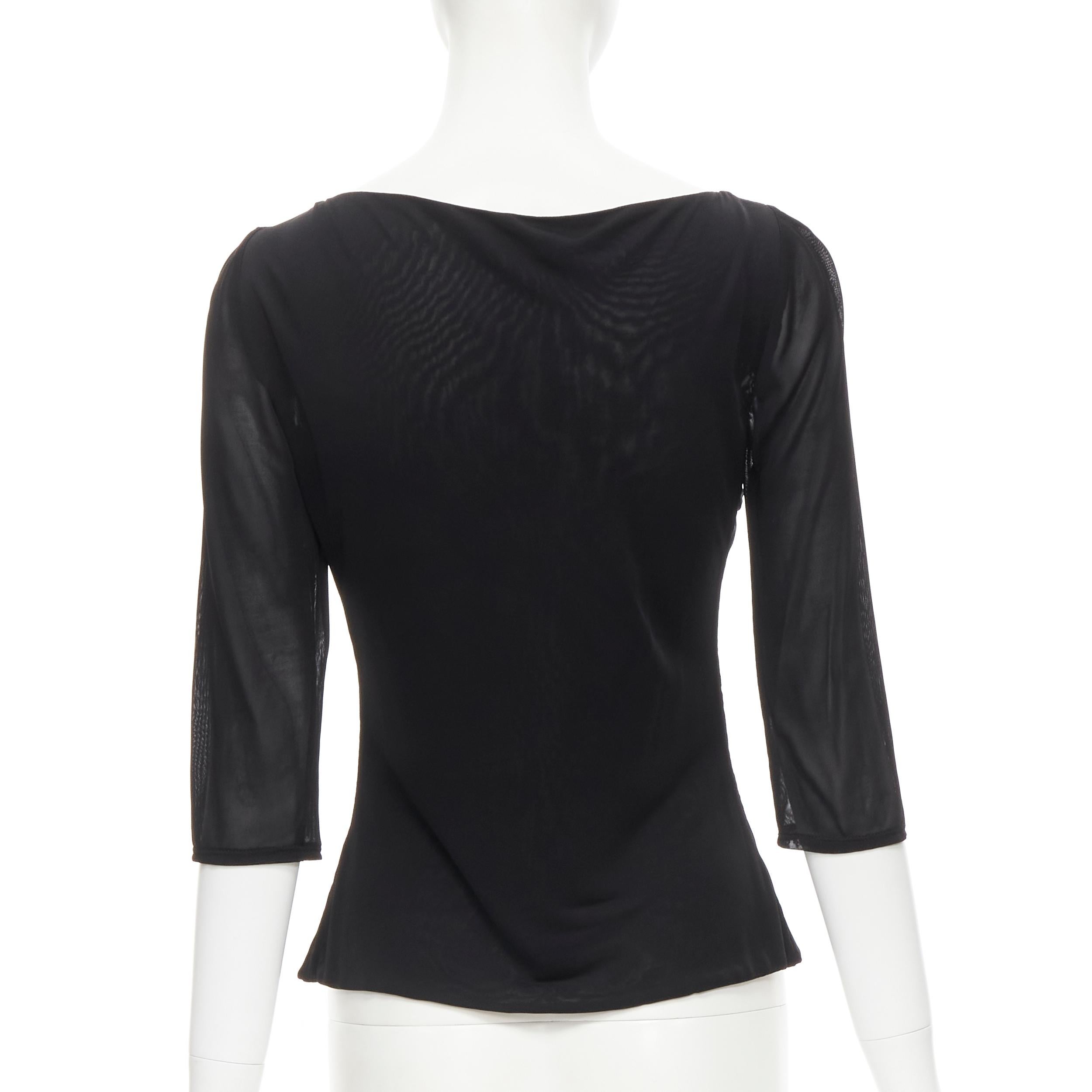 Women's VERSACE black viscose draped wide neckline sheer sleeve top IT38