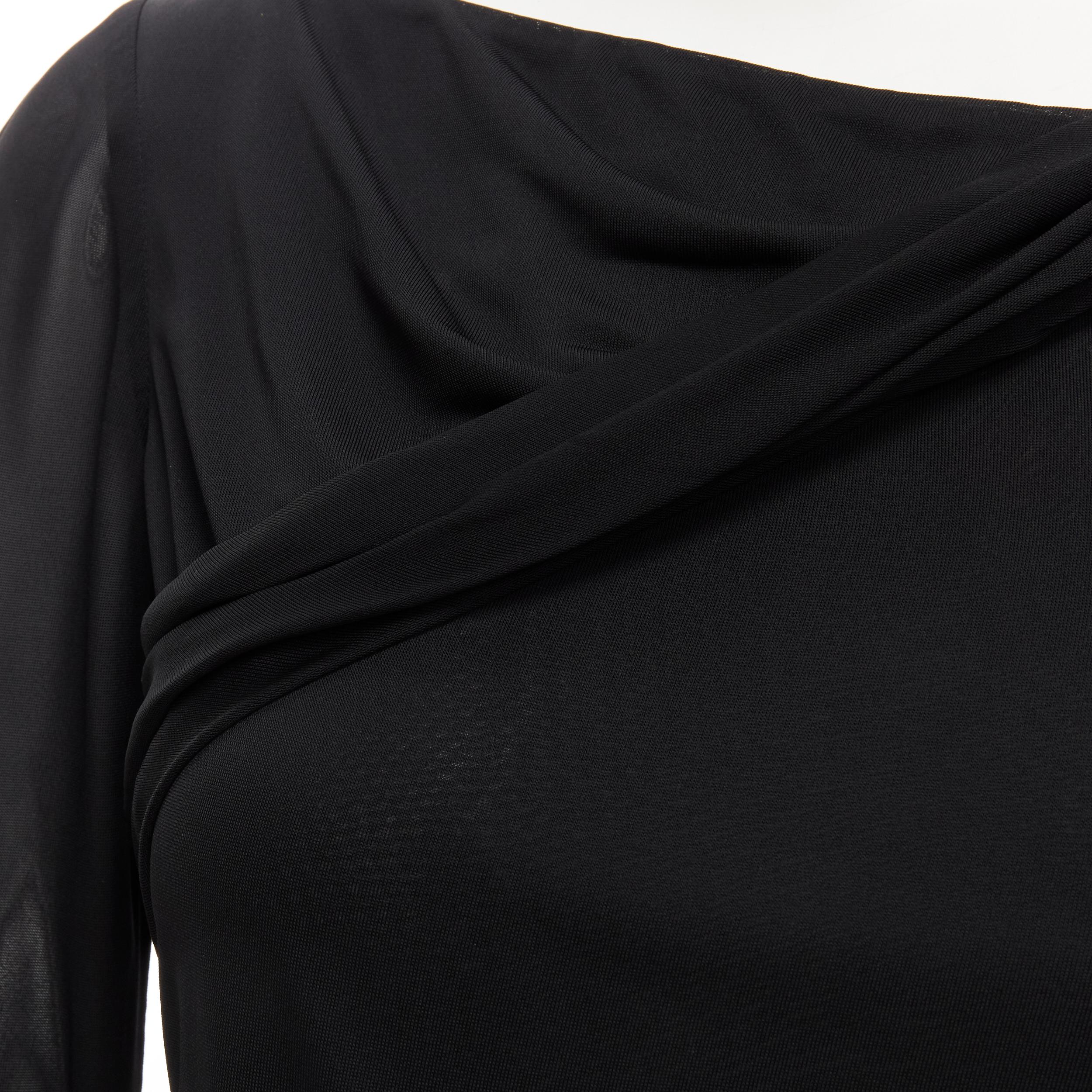 VERSACE black viscose draped wide neckline sheer sleeve top IT38 2