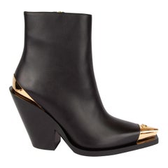 Versace Schwarz Western Leder Stiefeletten mit Gold Tone Hardware Größe 41