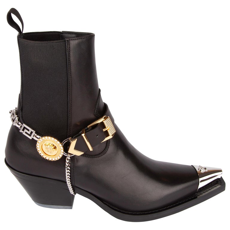 Versace Black Western Medusa Buckle Leather Ankle Boot Size 38 For Sale ...